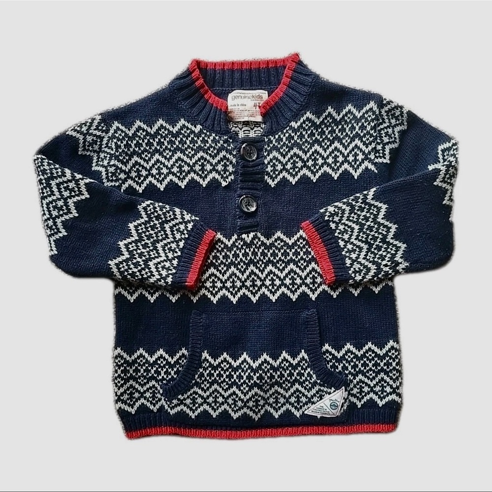 OshKosh Kid’s 18M Red Navy Knit Pullover Christmas Sweater Nordic Cotton Preppy